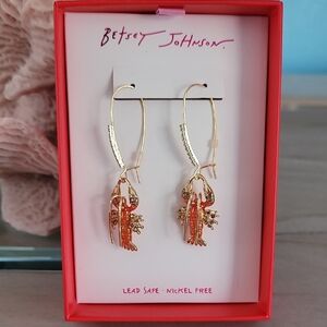 Betsey Johnson Gold and Orange Lobster Charm Drop Earrings